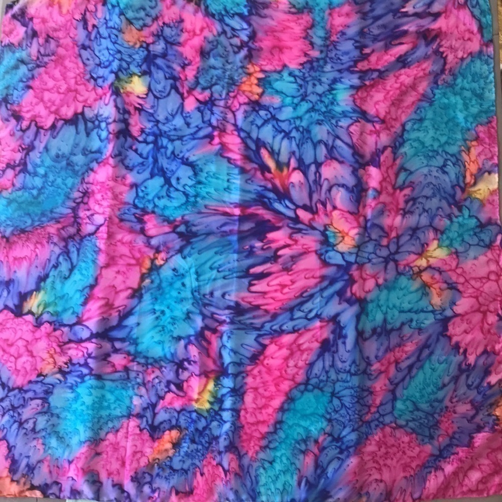 Colorful Watercolor Abstract Print Square Scarf Hand Rolled Edges - Picture 2 of 5